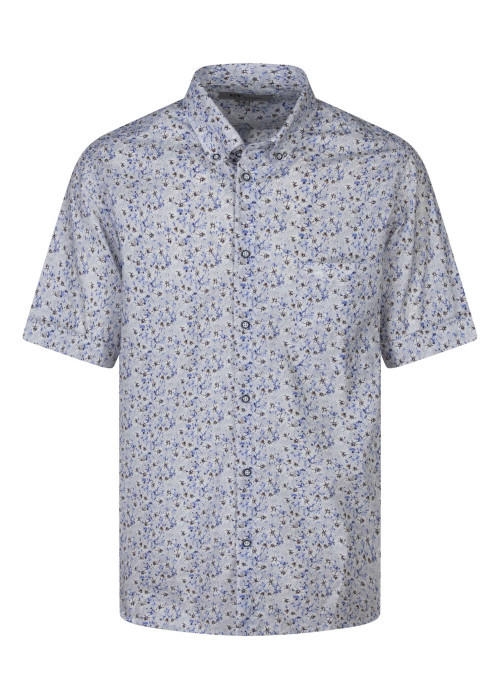 Chemise bleue à motifs pourvue d'un col américain et de manches courtes
