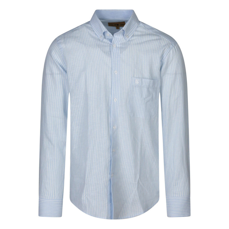 Bo - Chemise Bleue Claire En Lin à Rayures Avec Une Coupe Droite Et Un Col Américain - Bleu Clair