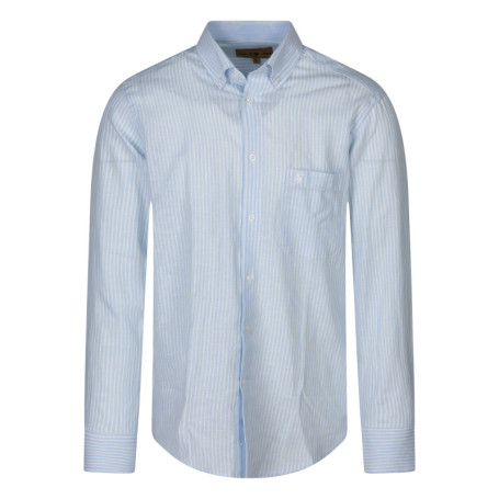 Chemise bleue claire en lin à rayures avec une...