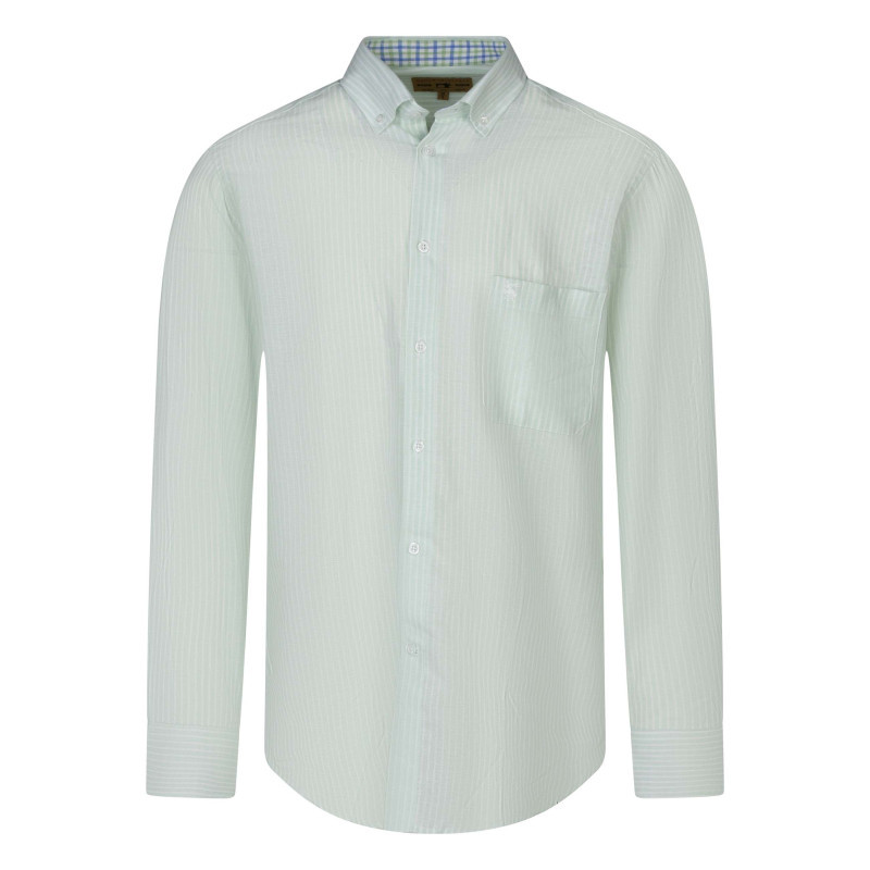 Bo - Chemise Verte En Lin à Rayures Pourvue Avec Une Coupe Droite Et Un Col Américain - Vert