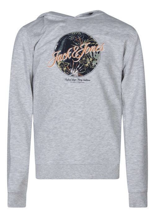 Sweat gris uni pourvu d'une coupe droite et d'un imprimé tropical