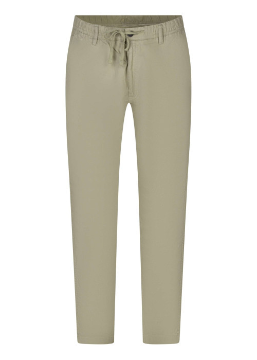 Pantalon chino en coton et lin mélangé beige uni pourvu d'une coupe slim