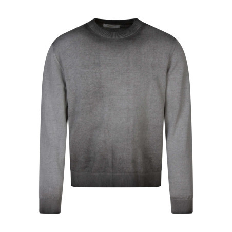 Pull en coton biologique noir uni pourvu d'un col rond et d'un aspect fumé