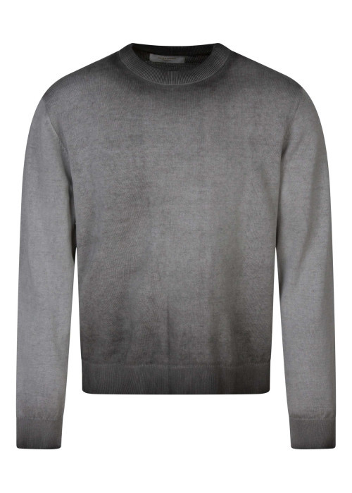 Pull en coton biologique noir uni pourvu d'un col rond et d'un aspect fumé