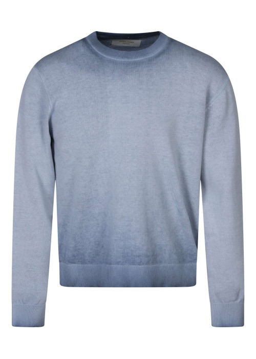 Pull en coton biologique ciel uni pourvu d'un col rond et d'un aspect fumé
