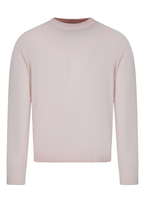 Pull en coton biologique rose uni pourvu d'un col rond et d'un aspect fumé