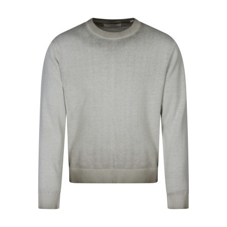 Pull en coton biologique olive uni pourvu d'un col rond et d'un aspect fumé