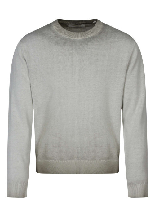 Pull en coton biologique olive uni pourvu d'un col rond et d'un aspect fumé