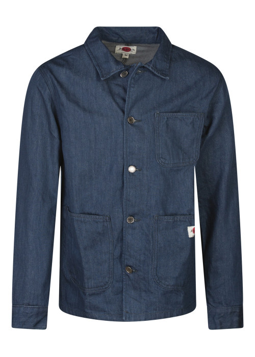 Blouson en jean denim en coton marine uni pourvu d'une coupe large