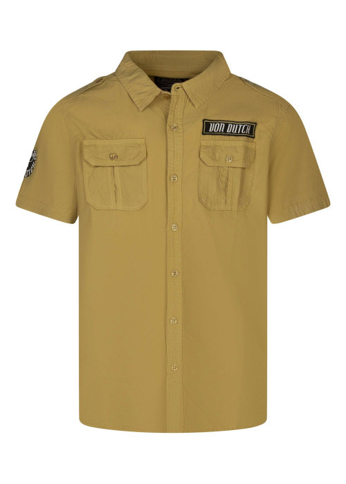 Chemise en coton camel uni pourvue d'une coupe droite et d'un col chemise