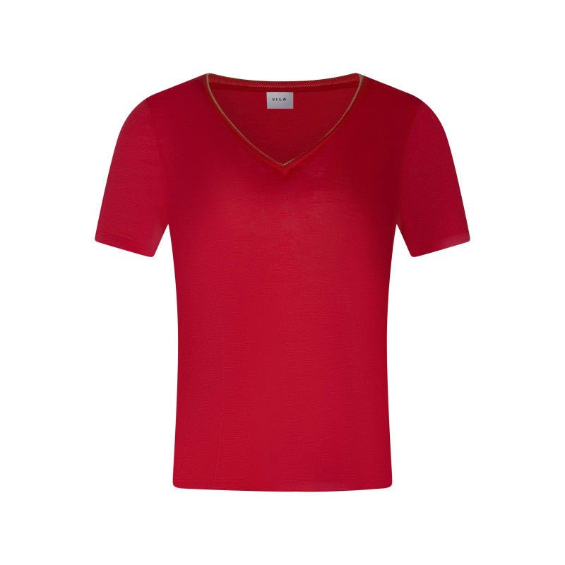 Vila - T-shirt Rouge Uni Pourvu De Manches Courtes Et D'une Coupe Droite - Rouge Vila - T-shirt Rouge Uni Pourvu De Manches Courtes Et D'une Coupe Droite - Rouge