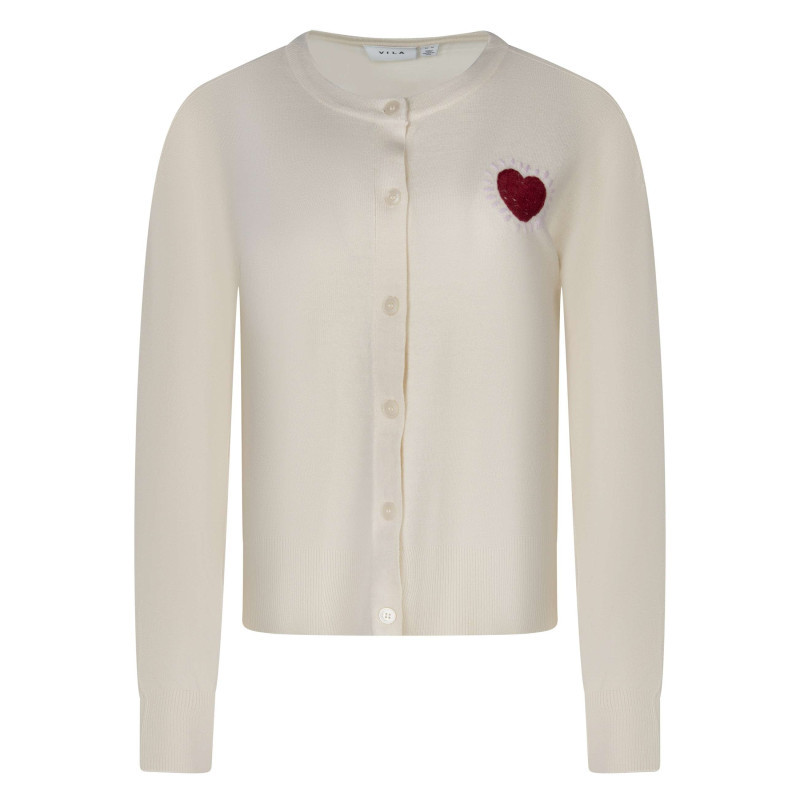Vila - Gilet Beige Uni Pourvu D'un Coeur Rouge Brodé Sur La Poitrine - Beige Vila - Gilet Beige Uni Pourvu D'un Coeur Rouge Brodé Sur La Poitrine - Beige