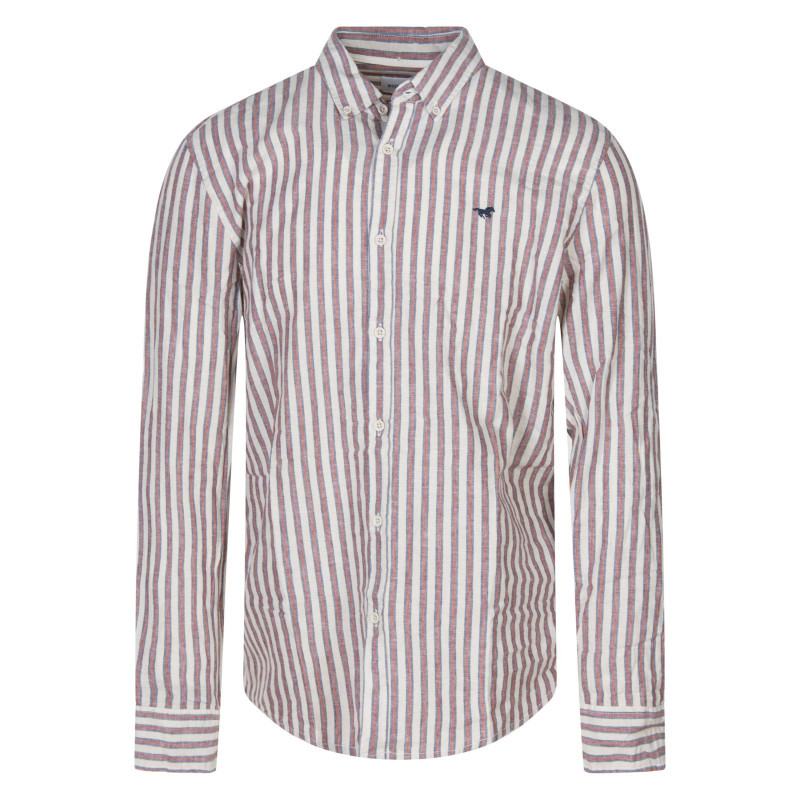 Mustang - Chemise En Coton Et Lin Mélangé Beige à Rayures Pourvue D'une Coupe Slim - Beige