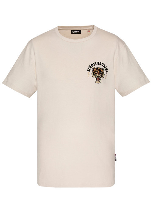 T-shirt en coton écru uni pourvu d'un col rond et d'un imprimé tigre