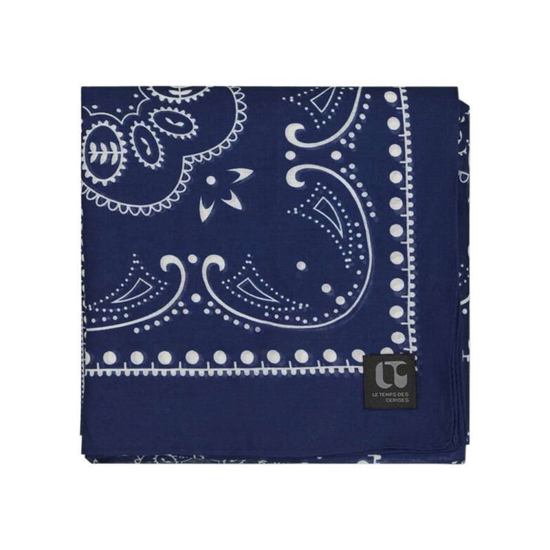 Le Temps Des Cerises - Foulard En Coton Bleu Marine à Motifs De Forme Rectangulaire - Bleu Foncé