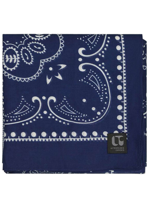 Foulard en coton bleu marine à motifs de forme rectangulaire