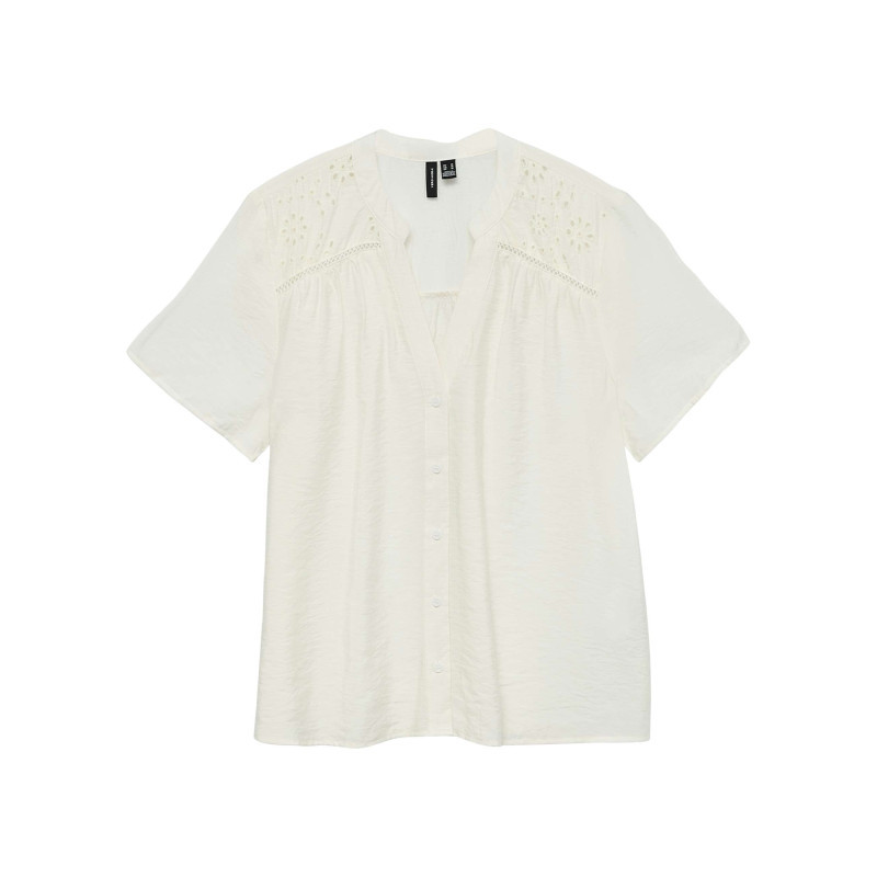 Vero Moda - Chemisier Blanc Uni Pourvu De Détails En Dentelle Sur Les épaules - Blanc Vero Moda - Chemisier Blanc Uni Pourvu De Détails En Dentelle Sur Les épaules - Blanc