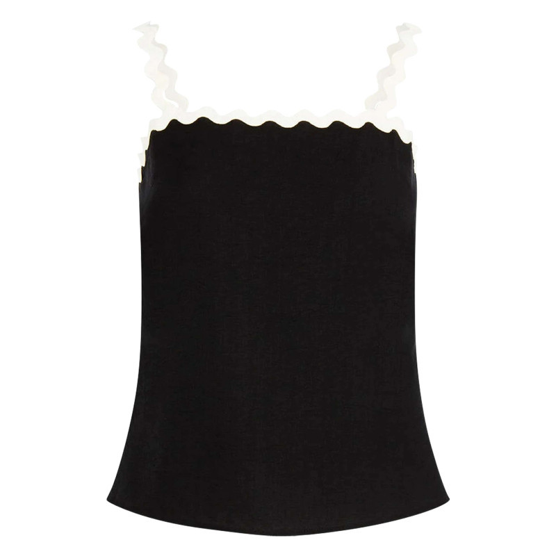 Morgan - Top Noir Uni Pourvu D'une Coupe Ajustée Et De Finitions Festonnées Contrastées - Noir Morgan - Top Noir Uni Pourvu D'une Coupe Ajustée Et De Finitions Festonnées Contrastées - Noir