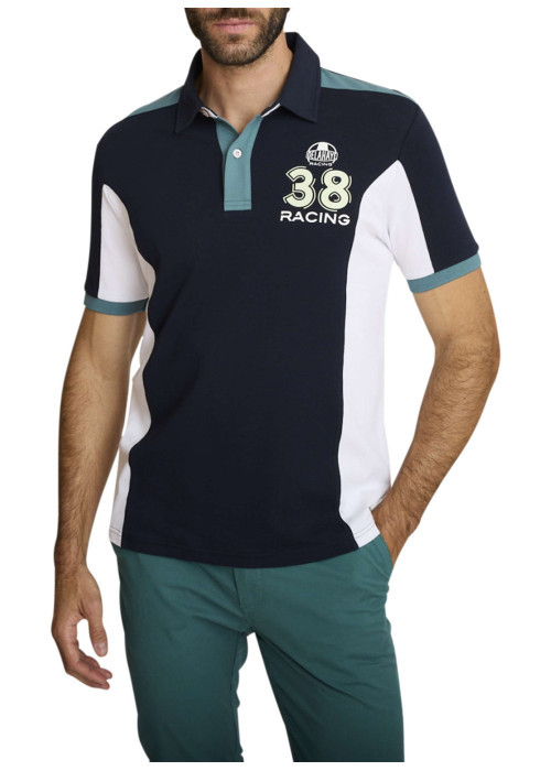 Polo marine uni avec une coupe ajustée ainsi qu'un col boutonné