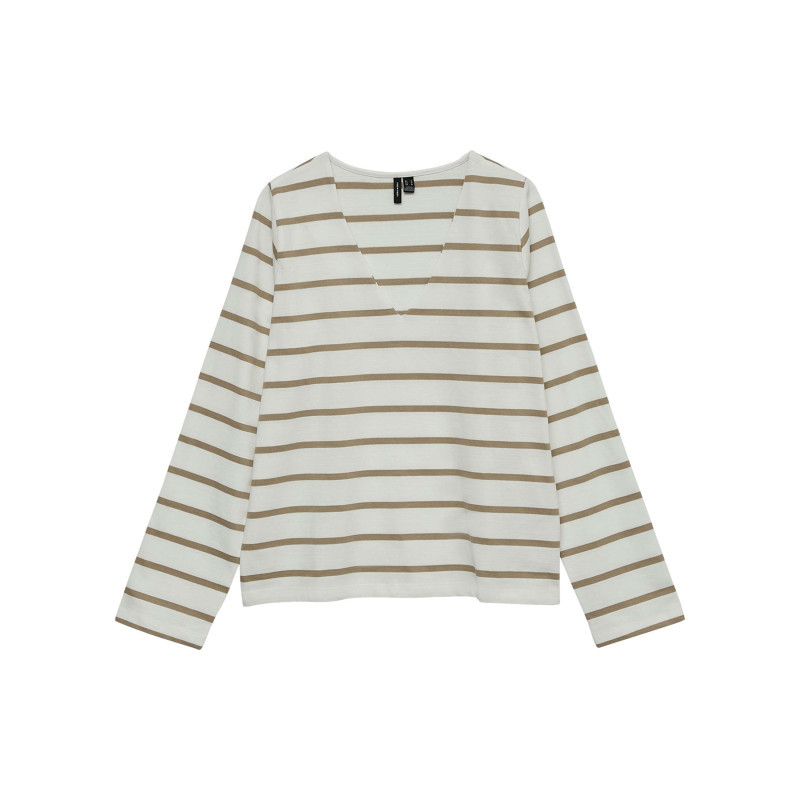 Vero Moda - T-shirt écru à Rayures à Coupe Droite Avec Des Manches Longues - Beige Vero Moda - T-shirt écru à Rayures à Coupe Droite Avec Des Manches Longues - Beige