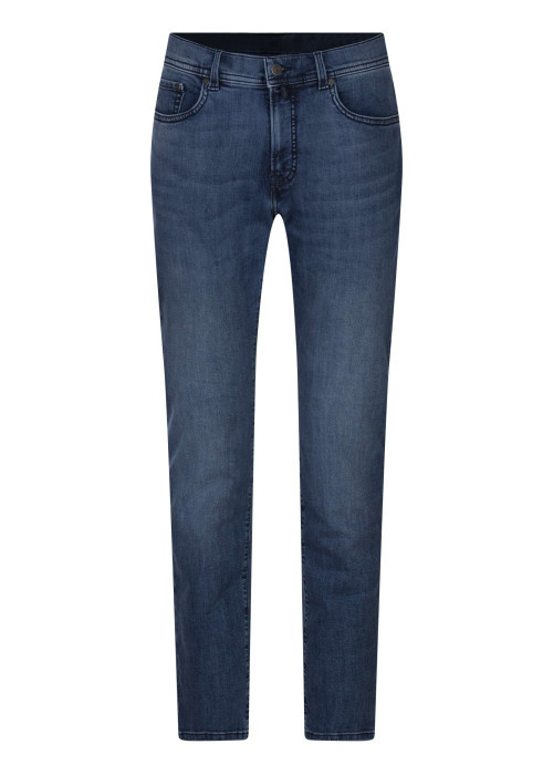 Jean en coton mélangé indigo uni pourvu d'une coupe slim et de multiples poches
