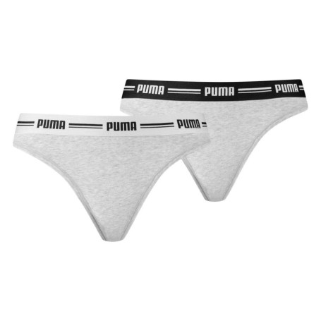 Lot de 2 strings gris en coton mélangé unis...