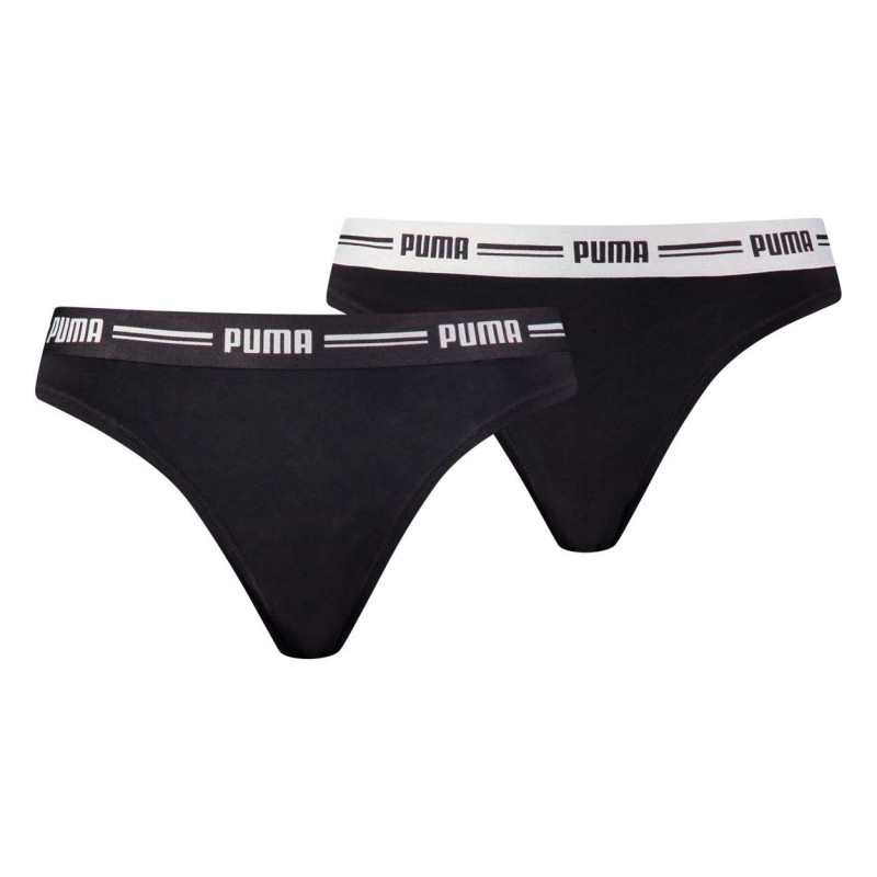 Puma - Lot De 2 Strings Noirs En Coton Mélangé Unis Logotypés - Noir