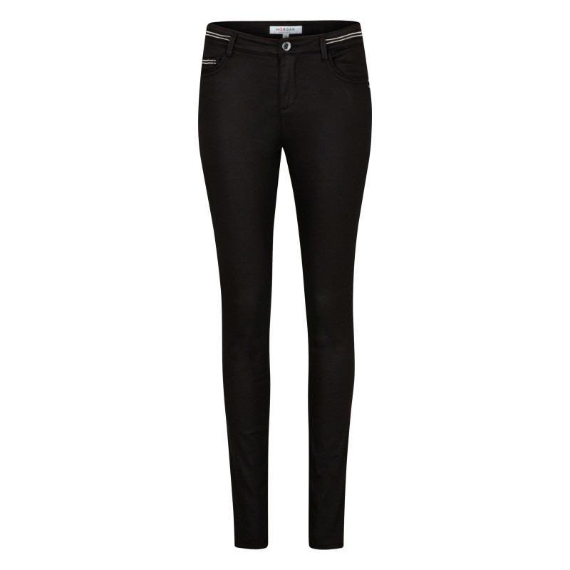 Morgan - Pantalon 5 Poches Noir Uni Avec Des Liserés Et Une Coupe Slim - Noir Morgan - Pantalon 5 Poches Noir Uni Avec Des Liserés Et Une Coupe Slim - Noir