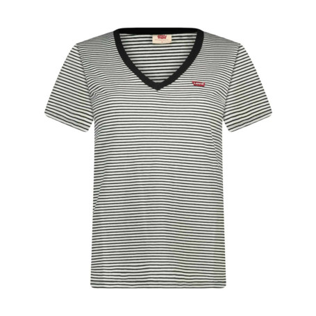 T-shirt blanc en coton rayé avec une coupe...