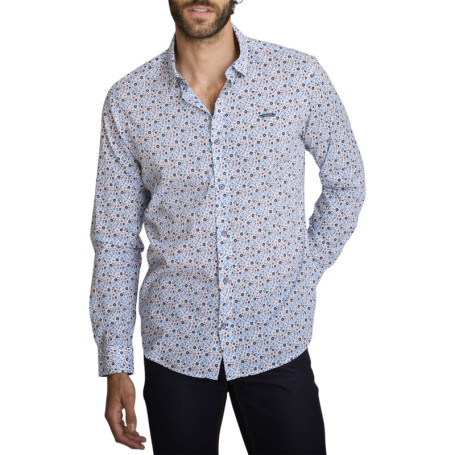 Chemise en coton bleu à coupe droite ornée d'un...