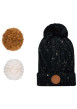 Thumbnail Bonnet noir uni effet moucheté avec pompons interchangeables