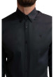 Thumbnail Chemise noire unie coupe slim fit col américain et à manches longues - Image 7
