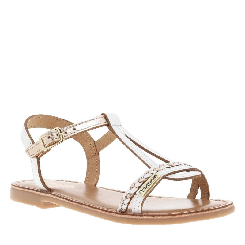 Les Tropeziennes - Nu-pieds En Cuir Blanc Et Or à Talon Décroché Bas Et à Boucle à Ardillon - Blanches