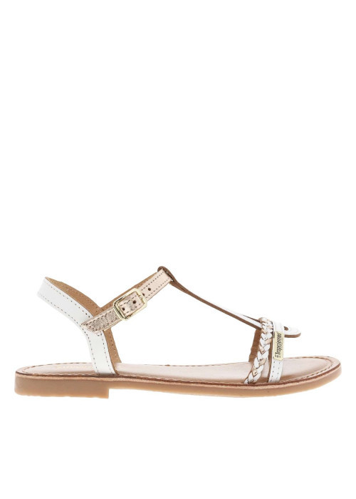 Nu-pieds en cuir blanc et or à talon décroché...