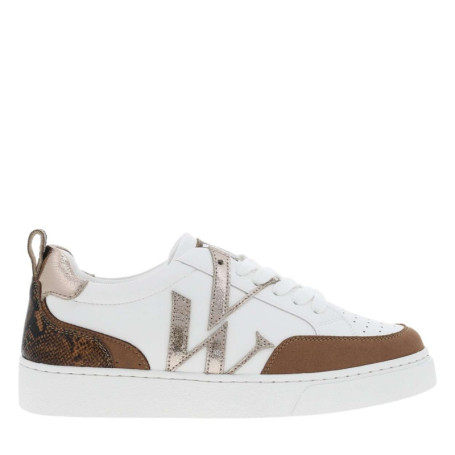 Tennis blanche et marron à talon plat avec logo...