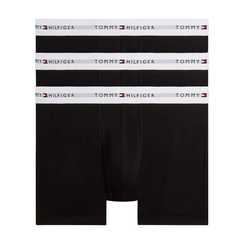 Tommy Hilfiger - Lot De 3 Boxers Longs En Coton Noirs Unis Pourvus D'une Taille élastiquée - Noir