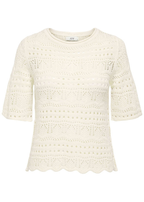 Pull écru uni avec une coupe droite et des manches courtes