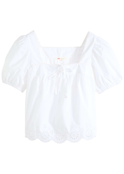 Chemisier en coton blanc uni avec une coupe droite et un col carré