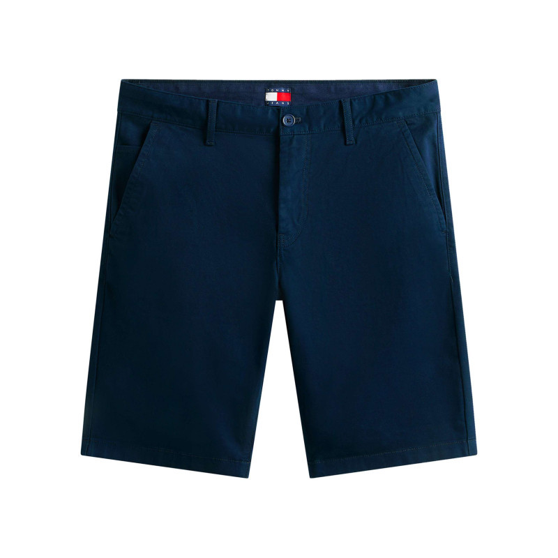 Tommy Jeans - Short Chino En Coton Marine Uni Avec Une Fermeture à Zip Et à Bouton - Bleu Foncé