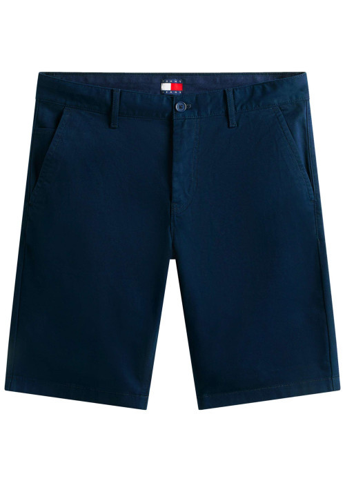 Short Chino en coton marine uni avec une fermeture à zip et à bouton