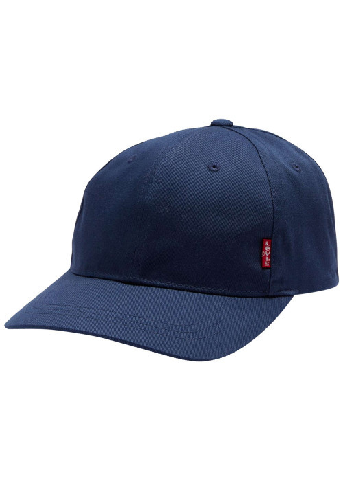 Casquette en coton marine pourvue d'oeillets d'aération et du nom de la marque