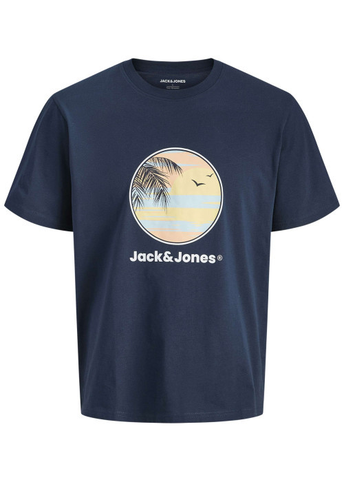 T-shirt en coton marine pourvu d'une coupe droite et d'un col rond