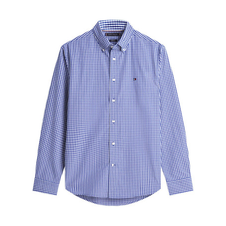 Chemise bleue en coton à coupe droite ornée...