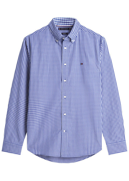 Chemise bleue en coton à coupe droite ornée...