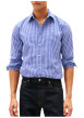 Thumbnail Chemise bleue en coton à coupe droite ornée d'un imprimé carreaux - Image 2