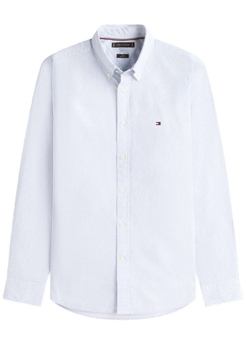 Chemise bleue en coton à coupe droite ornée...