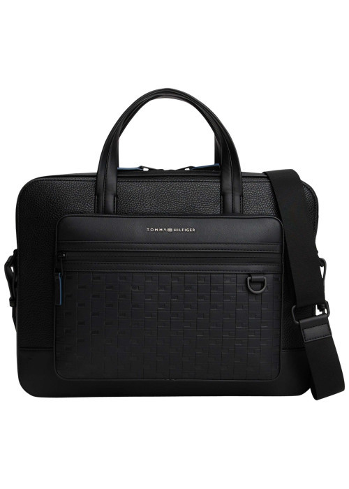 Sac porte documents noir pourvu d'un motif en relief avec bandoulière amovible