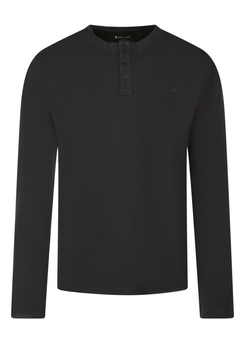 T-shirt en coton noir uni avec une coupe droite et un col tunisien