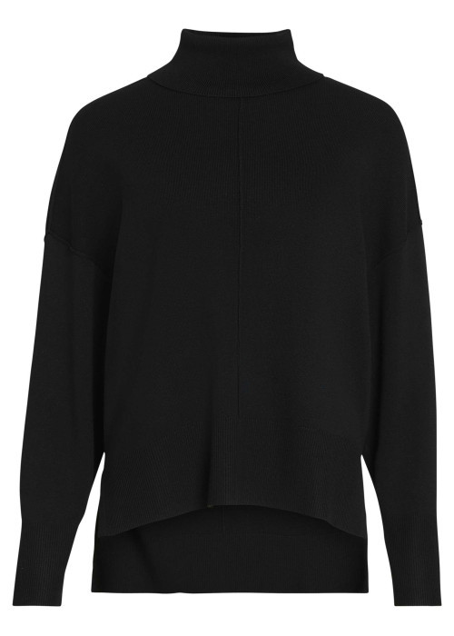 Pull noir en maille tricotée pourvu d'un col roulé et de manches longues