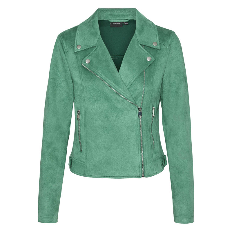 Vero Moda - Veste Perfecto Verte Unie à Coupe Ajustée Avec Un Col Motard Et Manches Longues - Verte